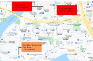 3 light rail stops with the highest NO2 concentrations