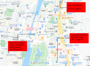 3 bus stops with the highest NO2 concentrations